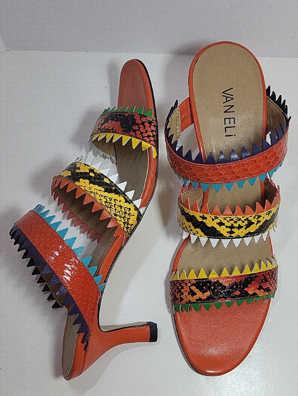 Vaneli SANDALS Slip On Womens Size 9 S Narrow Maya Multi Whips Bright Heels